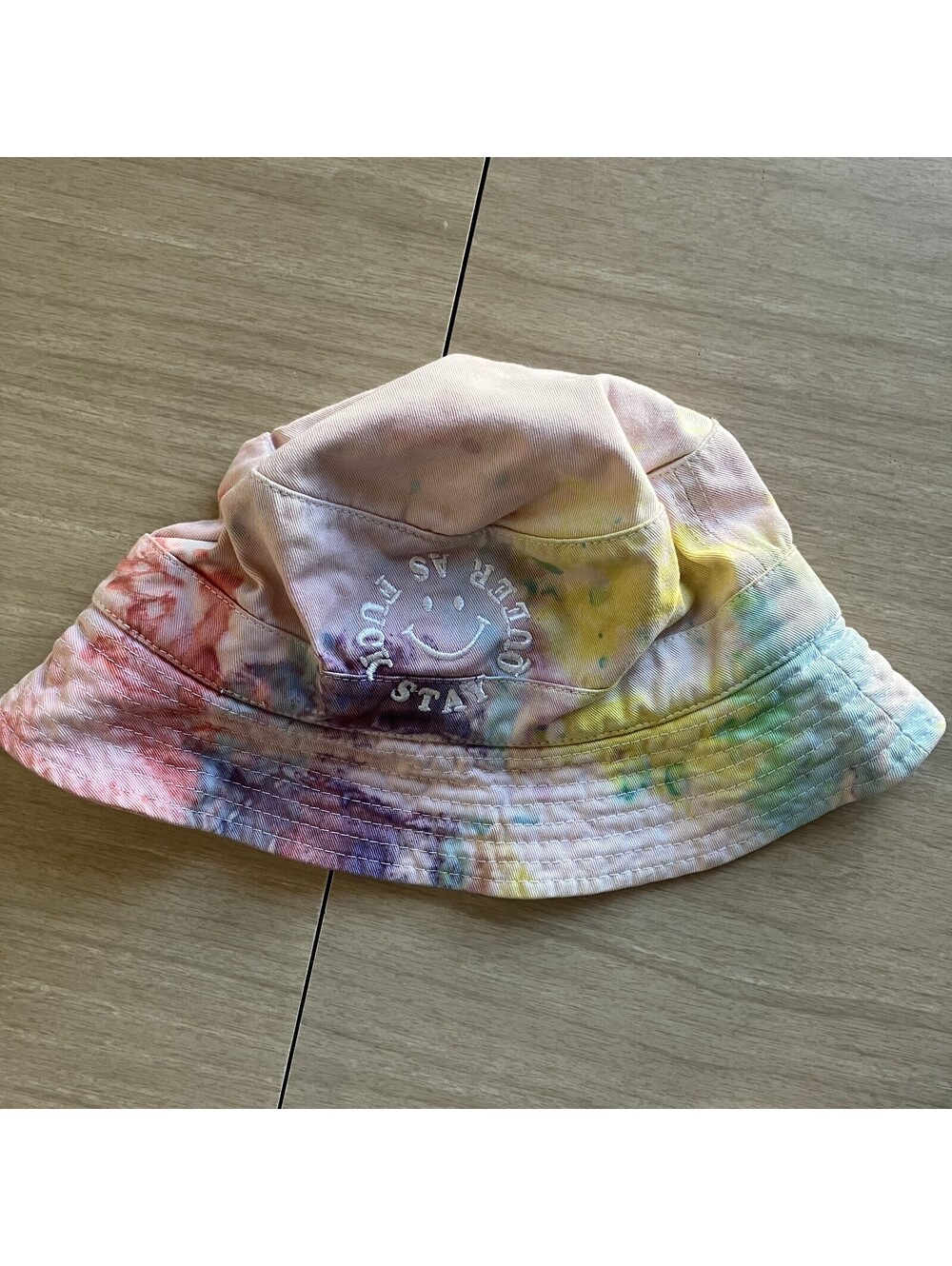 Stay Queer As F**k Smiley Bucket Hat Embroidered Rainbow Pink Tie Dye 90s LGBTQ